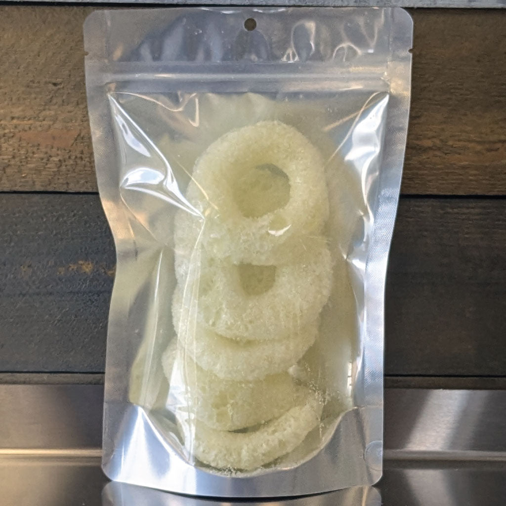 Five freeze dried pineapple gummy rings